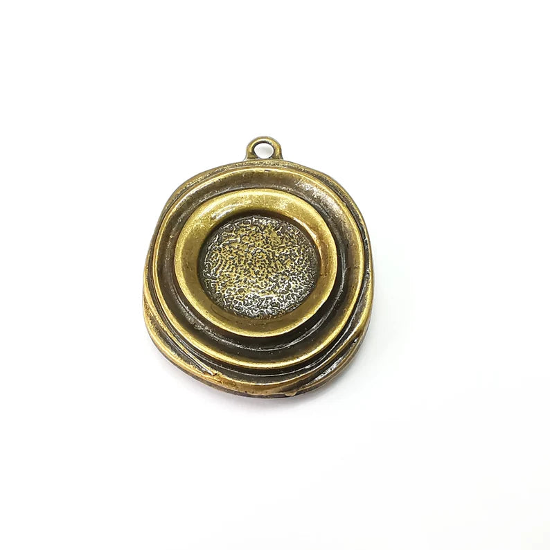 Bronze Pendant Blank, Cabochon Bezel, Locket Pendant Base, inlay Mountings, Resin Necklace, Antique Bronze Plated (17mm blank) G35476