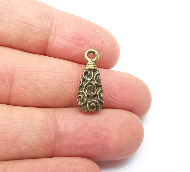 5 Bronze Drop Charms, Boho Charms, Bracelet Charms, Bronze Pendant, Necklace Parts, Antique Bronze Plated 20x8mm G35480