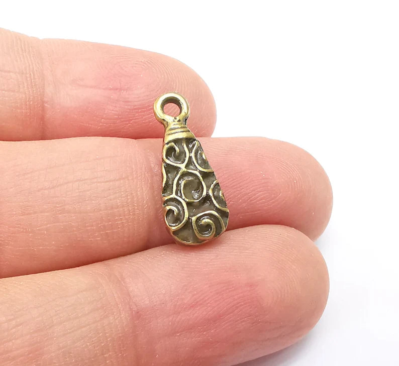 5 Bronze Drop Charms, Boho Charms, Bracelet Charms, Bronze Pendant, Necklace Parts, Antique Bronze Plated 20x8mm G35480