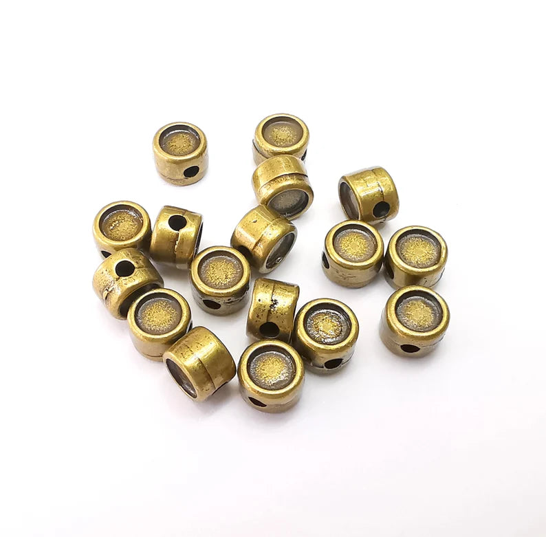 10 Bronze Beads, Round Bronze Beads, Bracelet Beads, Round Hole Beads, Necklace Beads, Antique Bronze Plated Metal 7mm G35481