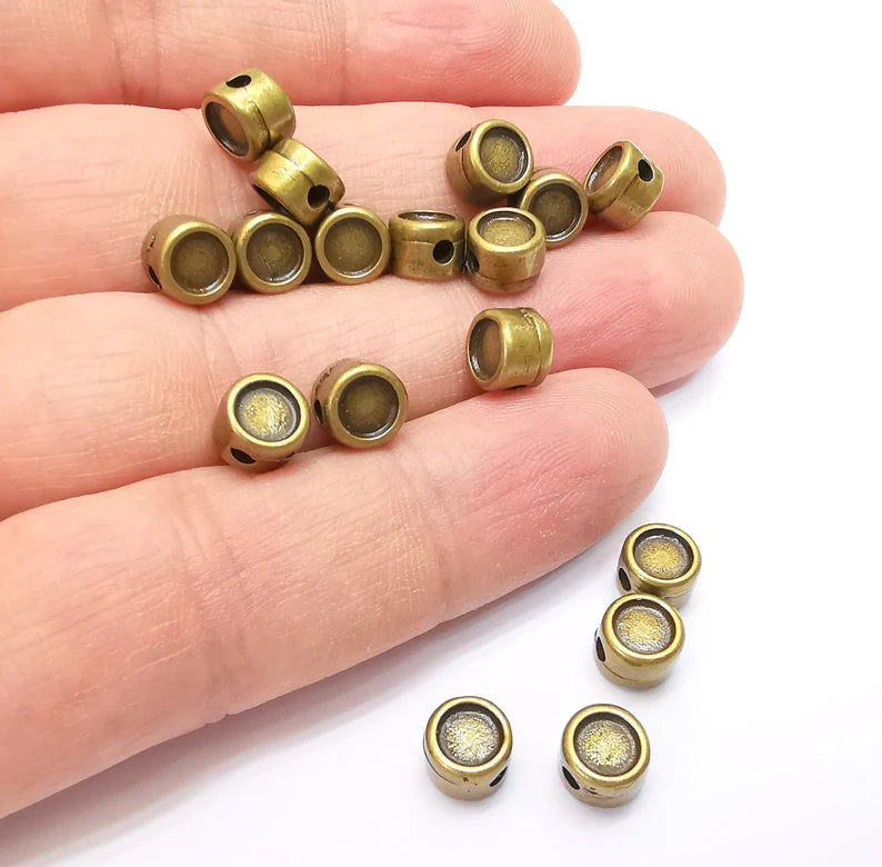 10 Bronze Beads, Round Bronze Beads, Bracelet Beads, Round Hole Beads, Necklace Beads, Antique Bronze Plated Metal 7mm G35481