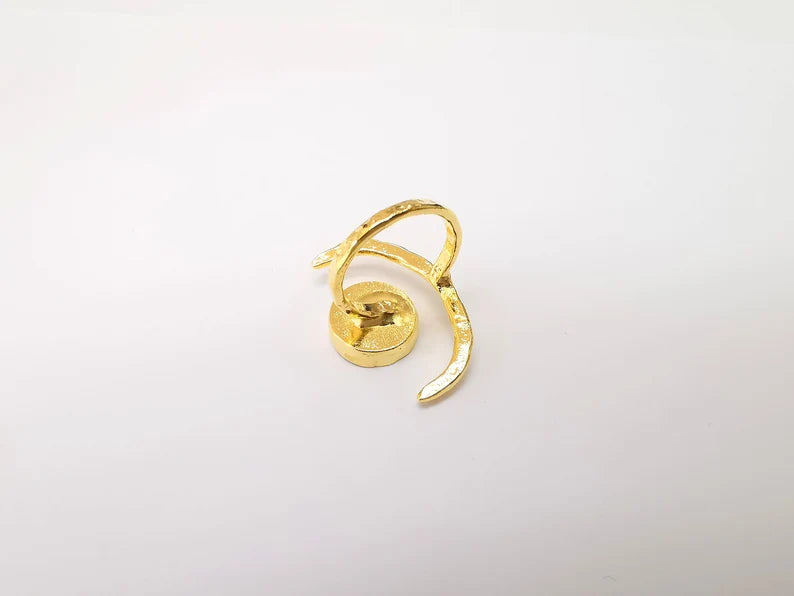 Gold Ring Crescent Setting, Moon Ring Blank, Resin Bezel, Celestial Ring Mounting, Epoxy Frame, Adjustable Antique Gold Plated 14mm G35585