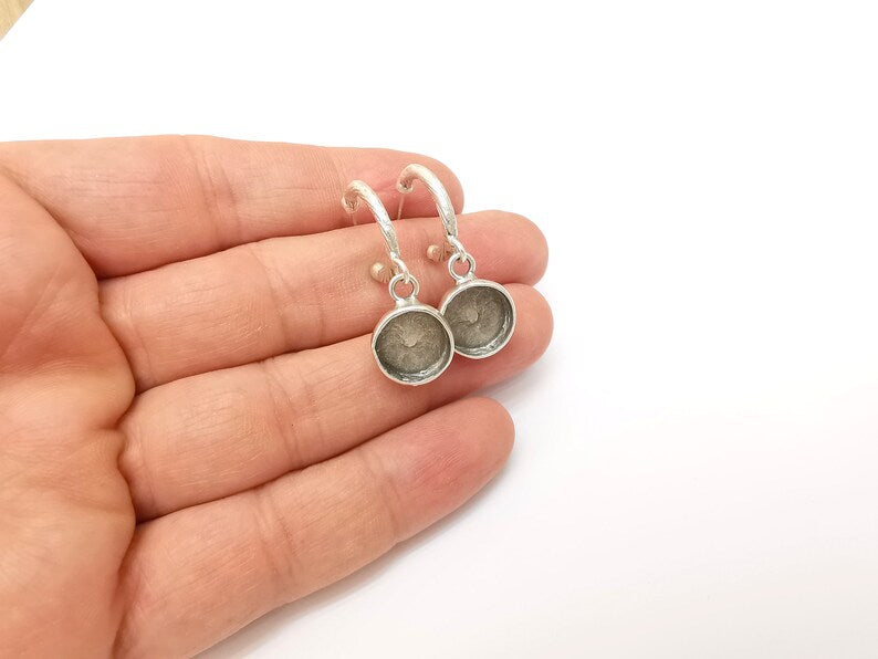 Earring Stud Base, Earring Blank, Ear Settings Resin Bezel, Cabochon Mounting, Antique Silver Plated Brass (12mm blanks) G35589