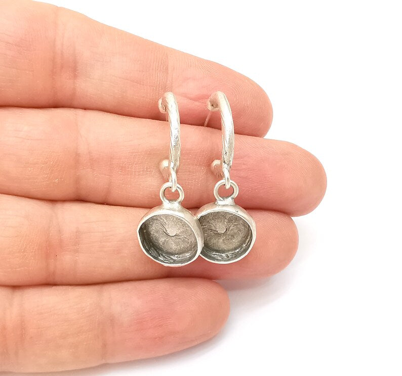 Earring Stud Base, Earring Blank, Ear Settings Resin Bezel, Cabochon Mounting, Antique Silver Plated Brass (12mm blanks) G35589