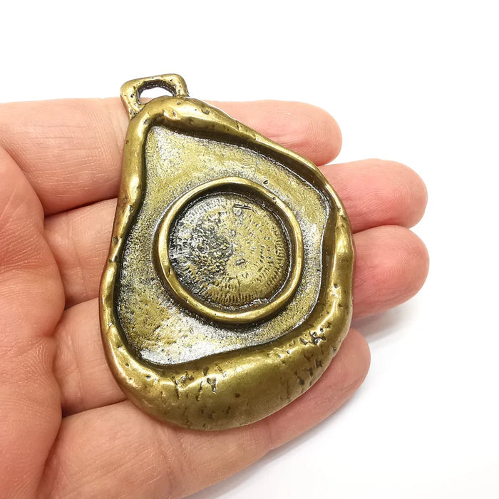 Organic Pendant Blank, Cabochon Bezel, Locket Pendant Base, inlay Mountings, Resin Necklace, Antique Bronze Plated Metal (24mm blank) G35487