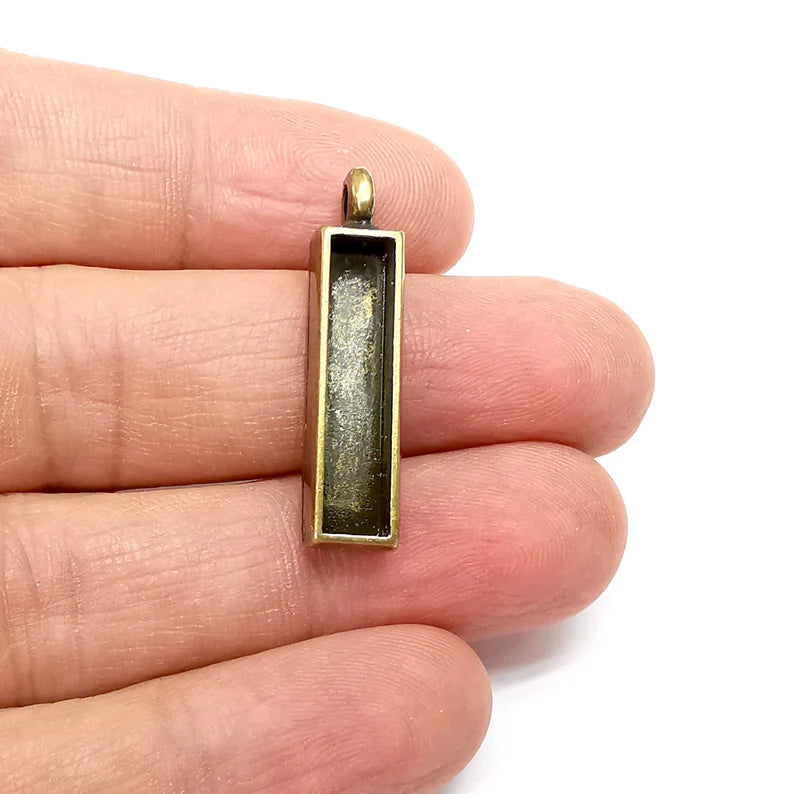 2 Rectangle Pendant Blanks, Resin Bezel Bases, Mosaic Mountings, Dry flower Frame, Polymer Clay base, Antique Bronze Plated (25x5mm) G35488