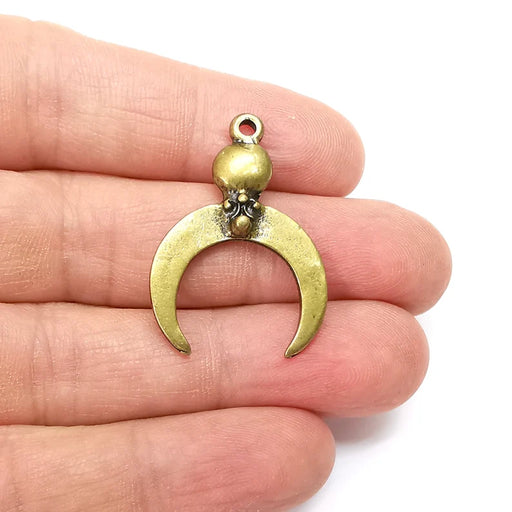 Moon Charms, Crescent Charms, Boho Charms, Dangle Earring Charms, Bronze Pendant, Necklace Parts, Antique Bronze Plated 34x24mm G35489