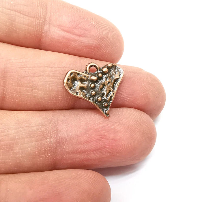 10 Copper Hearth Charms, Baroque Charms, Ethnic Earring Charms, Copper Rustic Pendant, Necklace Parts, Antique Copper Plated 18x16mm G35490