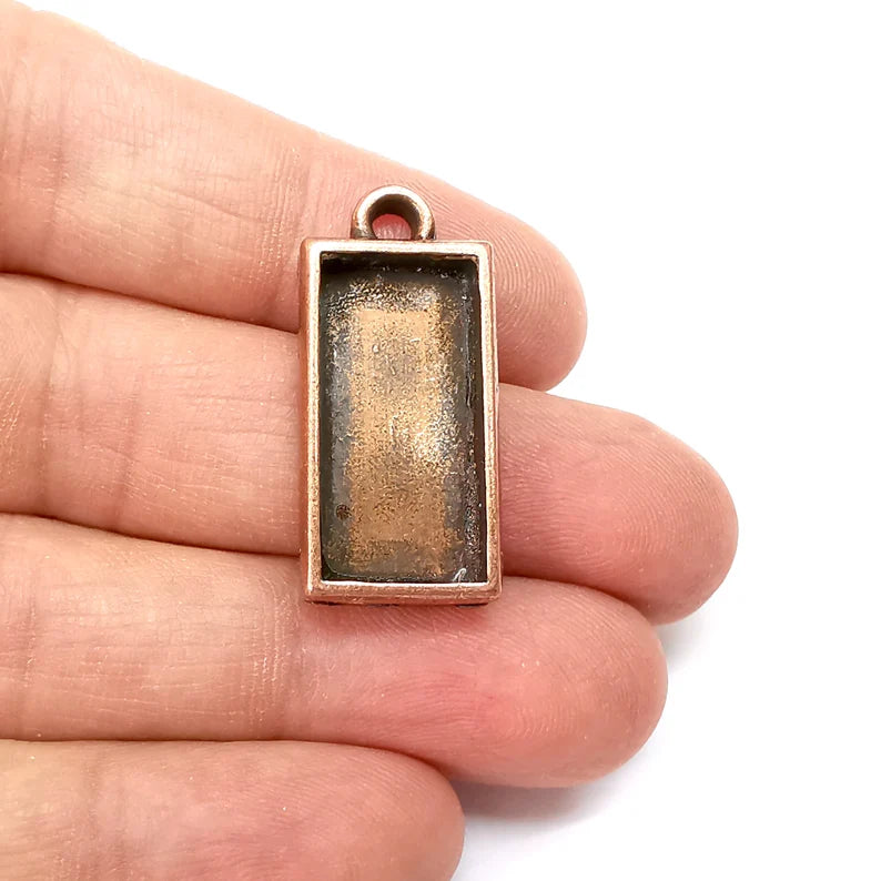 Copper Pendant Blank, Cabochon Bezel, Locket Pendant Base, inlay Mountings, Resin Necklace, Antique Copper Plated (25x12 mm blank) G35491