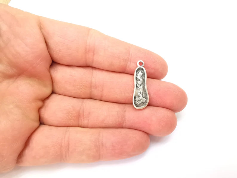 2 Silver Dangle Charms, Boho Charms, Rustic Charms, Earring Charms, Silver Pendant, Necklace Parts, Antique Silver Plated 27x9mm G35496