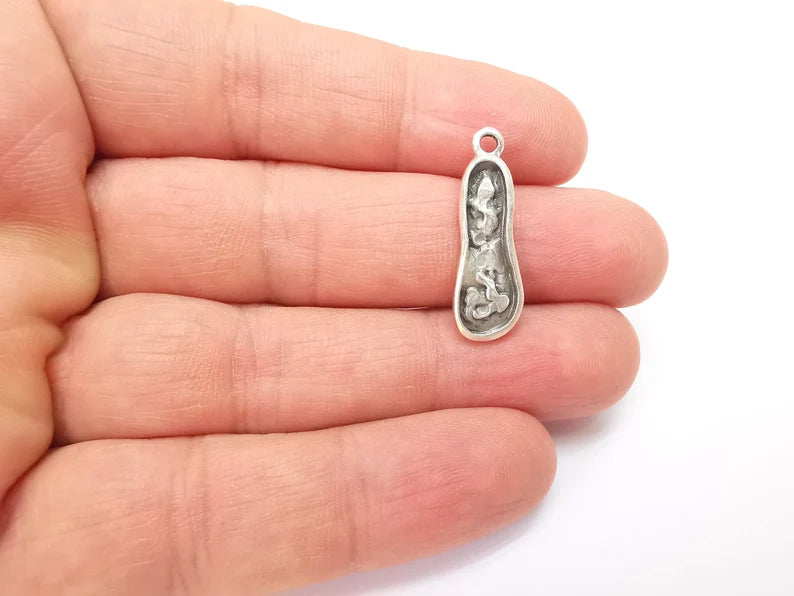 2 Silver Dangle Charms, Boho Charms, Rustic Charms, Earring Charms, Silver Pendant, Necklace Parts, Antique Silver Plated 27x9mm G35496