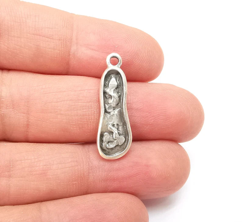 2 Silver Dangle Charms, Boho Charms, Rustic Charms, Earring Charms, Silver Pendant, Necklace Parts, Antique Silver Plated 27x9mm G35496