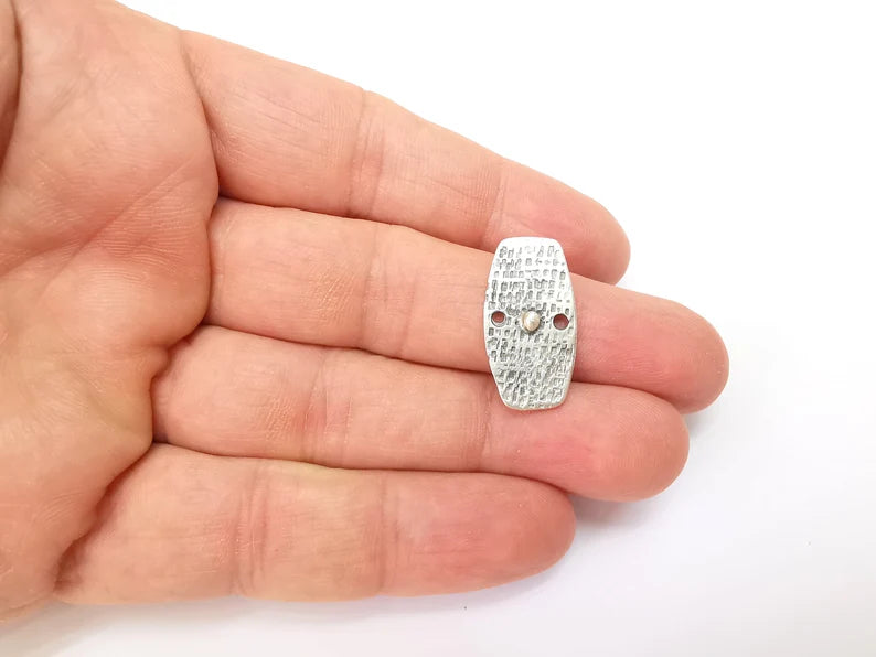 5 Two Hole Connector, Silver Jewelry Parts, Silver Bracelet Component, Antique Silver Finding, Antique Silver Plated Metal (25x13mm) G35497