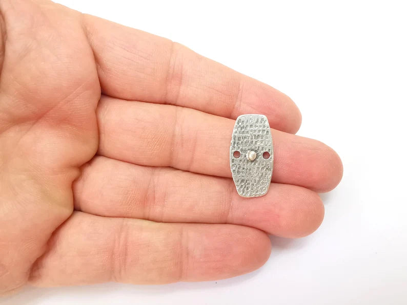 5 Two Hole Connector, Silver Jewelry Parts, Silver Bracelet Component, Antique Silver Finding, Antique Silver Plated Metal (25x13mm) G35497