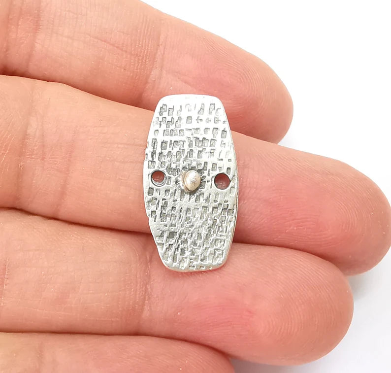 5 Two Hole Connector, Silver Jewelry Parts, Silver Bracelet Component, Antique Silver Finding, Antique Silver Plated Metal (25x13mm) G35497