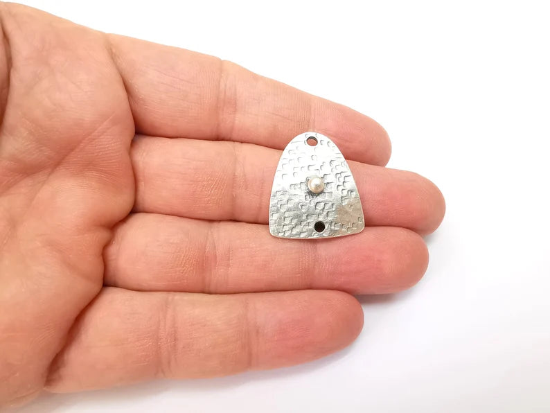 2 Two Hole Connector, Silver Jewelry Parts, Silver Bracelet Component, Antique Silver Finding, Antique Silver Plated Metal (26x23mm) G35504