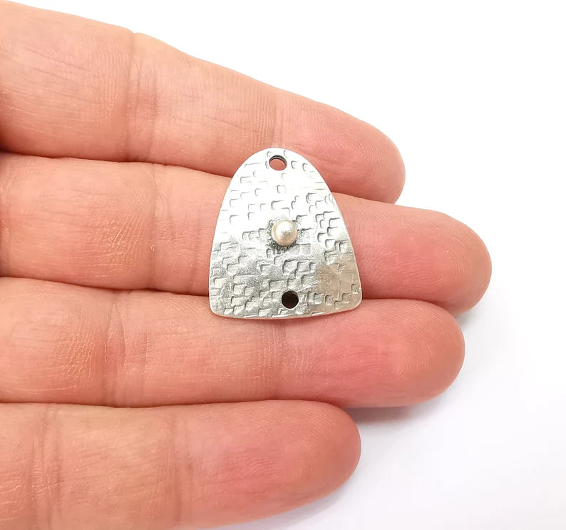 2 Two Hole Connector, Silver Jewelry Parts, Silver Bracelet Component, Antique Silver Finding, Antique Silver Plated Metal (26x23mm) G35504