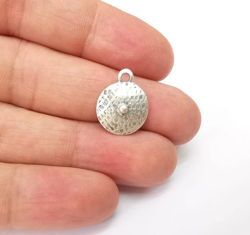 5 Silver Dangle Charms, Boho Charms, Rustic Charms, Earring Charms, Silver Pendant, Necklace Parts, Antique Silver Plated 18x14mm G35505