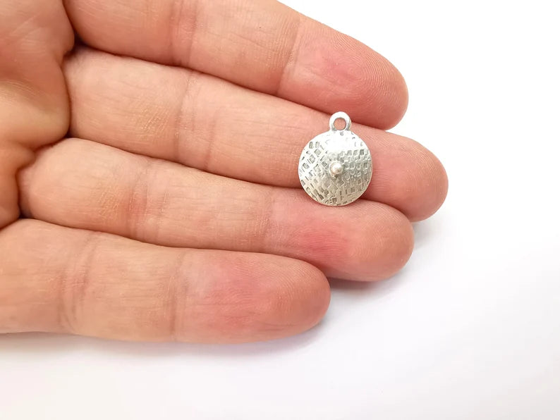 5 Silver Dangle Charms, Boho Charms, Rustic Charms, Earring Charms, Silver Pendant, Necklace Parts, Antique Silver Plated 18x14mm G35505