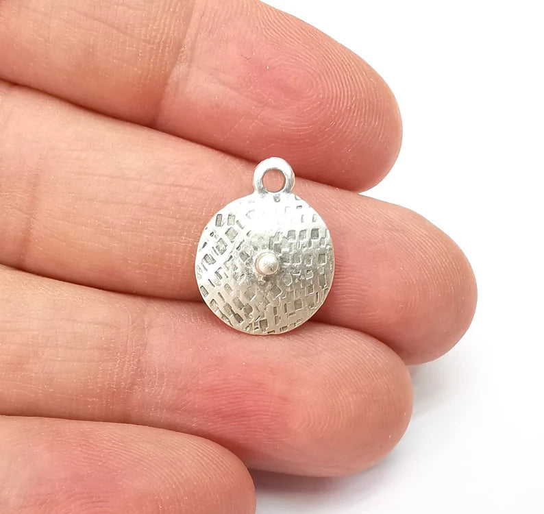 5 Silver Dangle Charms, Boho Charms, Rustic Charms, Earring Charms, Silver Pendant, Necklace Parts, Antique Silver Plated 18x14mm G35505