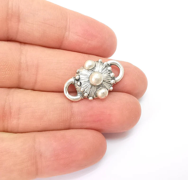 2 Silver Rustic Connector, Jewelry Parts, Silver Bracelet Component, Antique Silver Finding, Antique Silver Plated Metal (27x16mm) G35506
