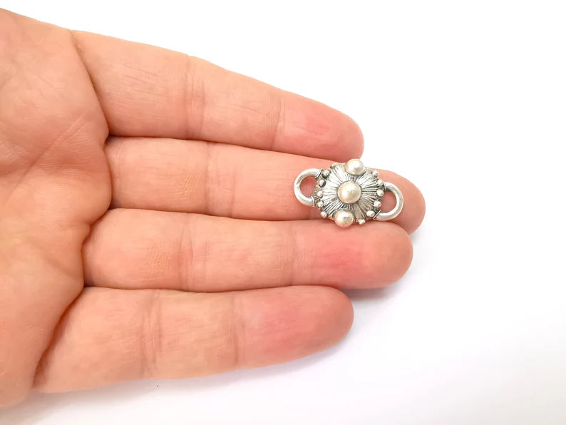 2 Silver Rustic Connector, Jewelry Parts, Silver Bracelet Component, Antique Silver Finding, Antique Silver Plated Metal (27x16mm) G35506