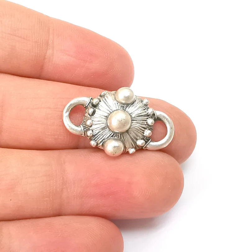2 Silver Rustic Connector, Jewelry Parts, Silver Bracelet Component, Antique Silver Finding, Antique Silver Plated Metal (27x16mm) G35506