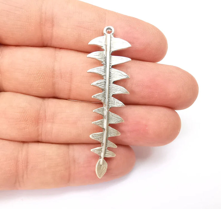 Silver Fern Charms, Boho Charm, Rustic Charm, Earring Charm, Silver Pendant, Necklace Parts, Antique Silver Plated 57x16mm G35513