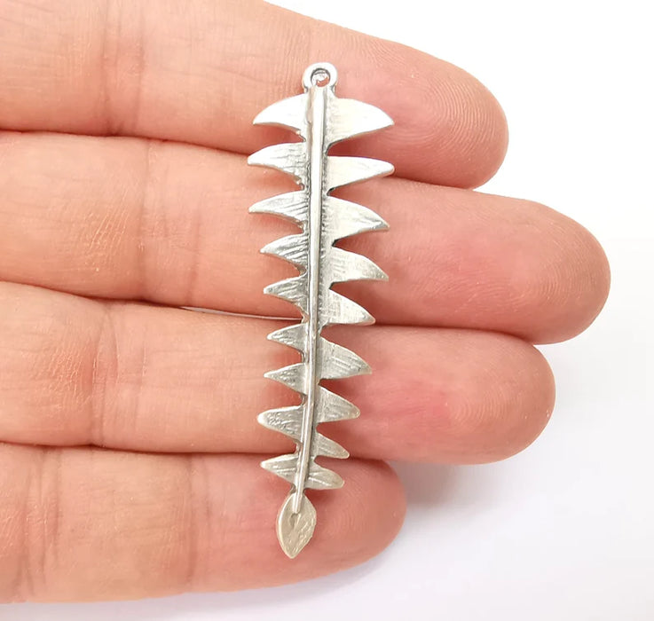 Silver Fern Charms, Boho Charm, Rustic Charm, Earring Charm, Silver Pendant, Necklace Parts, Antique Silver Plated 57x16mm G35513