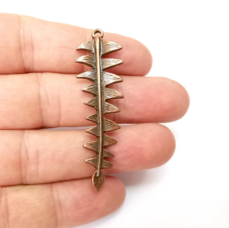 Copper Fern Charms, Boho Charm, Rustic Charm, Earring Charm, Copper Pendant, Necklace Parts, Antique Copper Plated 57x16mm G35591