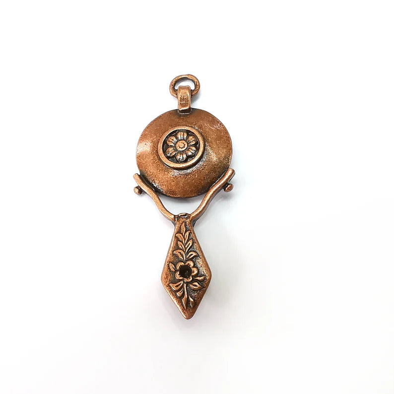Copper Flower Charms, Boho Charm, Rustic Charm, Earring Charm, Copper Pendant, Necklace Parts, Antique Copper Plated 54x21mm G35594