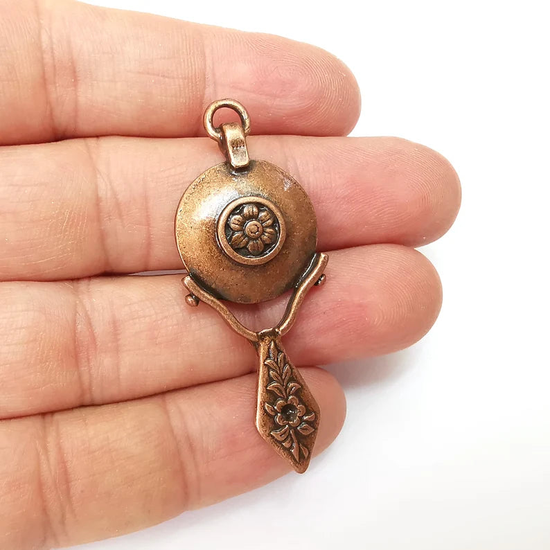 Copper Flower Charms, Boho Charm, Rustic Charm, Earring Charm, Copper Pendant, Necklace Parts, Antique Copper Plated 54x21mm G35594