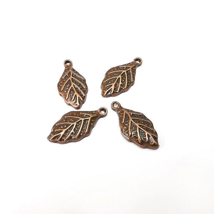 10 Copper Leaf Charms, Dangle Charms, Nature Earring Charms, Copper Rustic Pendant, Necklace Parts, Antique Copper Plated 20x10mm G35598