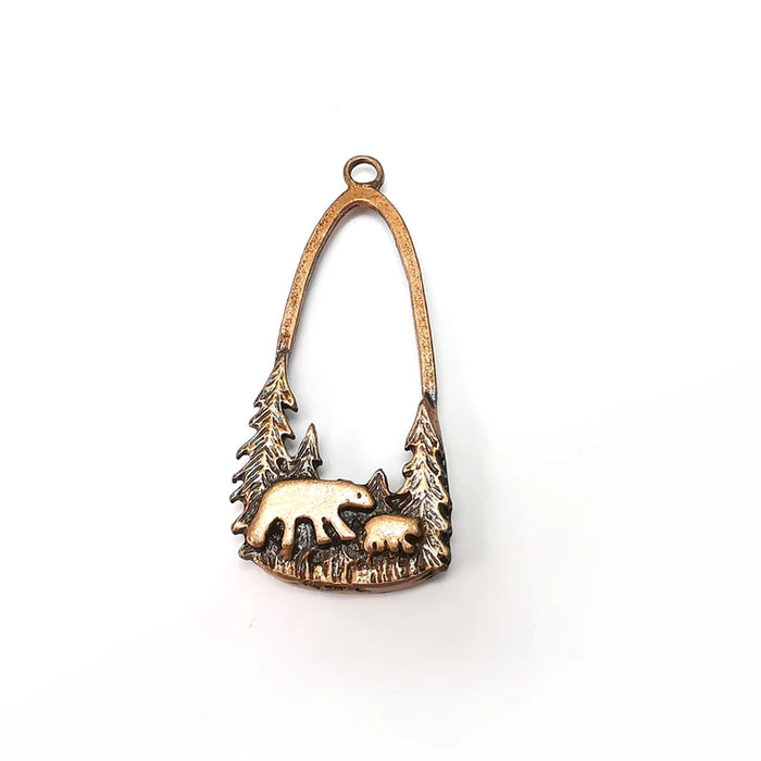 Polar Bear Charms, Animal Charm, Nature Charm, Earring Charm, Copper Pendant, Necklace Parts, Antique Copper Plated 53x24mm G35600