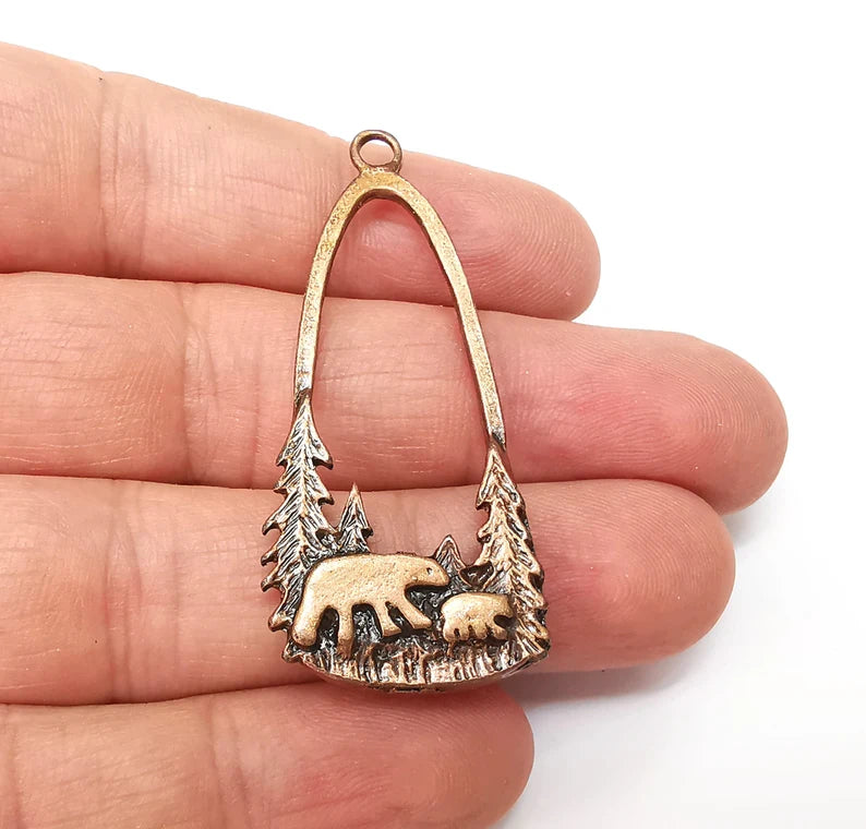 Polar Bear Charms, Animal Charm, Nature Charm, Earring Charm, Copper Pendant, Necklace Parts, Antique Copper Plated 53x24mm G35600