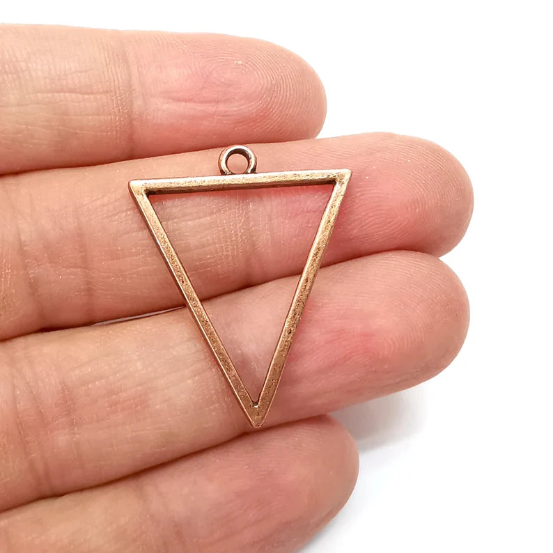 2 Triangle Charms, Frame Connector , Geometric Charms Jewelry Parts, Bracelet Component, Antique Copper Plated Metal Finding (33x26mm) G35514