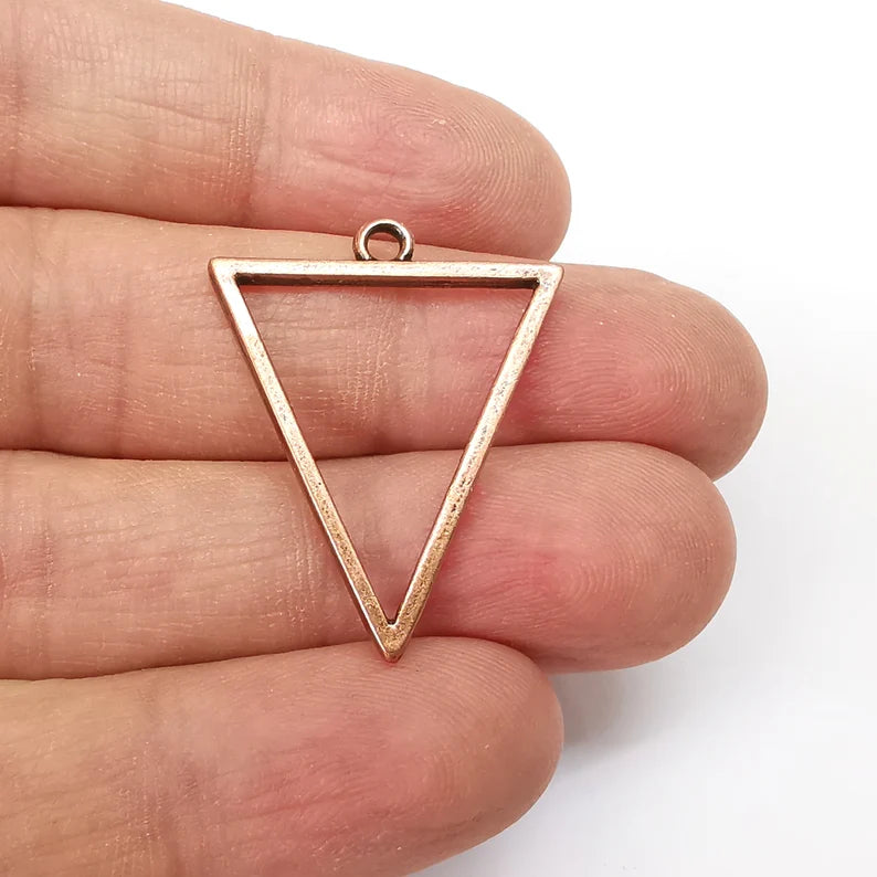 2 Triangle Charms, Frame Connector , Geometric Charms Jewelry Parts, Bracelet Component, Antique Copper Plated Metal Finding (33x26mm) G35514