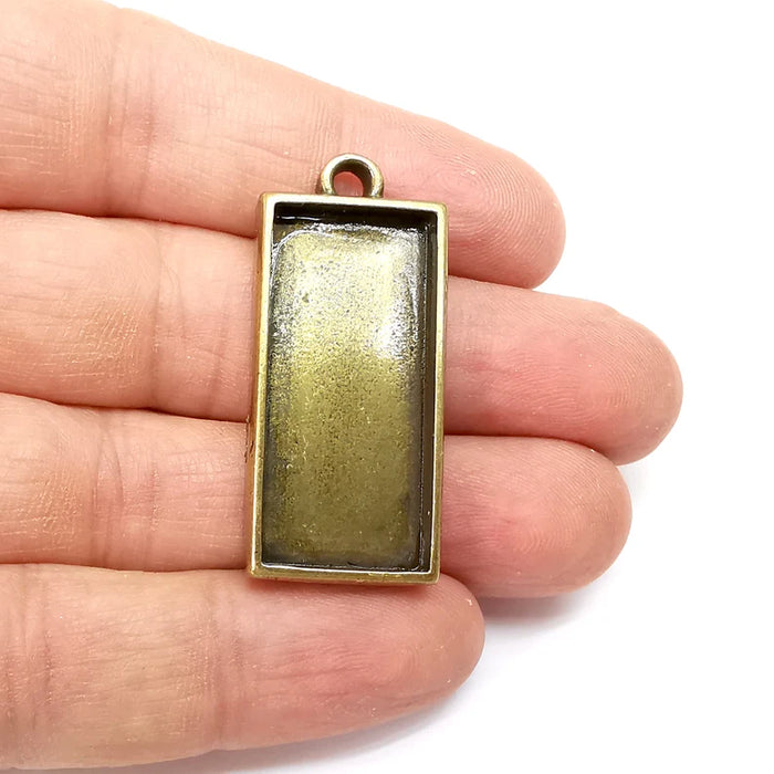 Rectangle Pendant Blanks, Resin Bezel Bases, Mosaic Mountings, Dry flower Frame, Polymer Clay base, Antique Bronze Plated (35x16mm) G35515