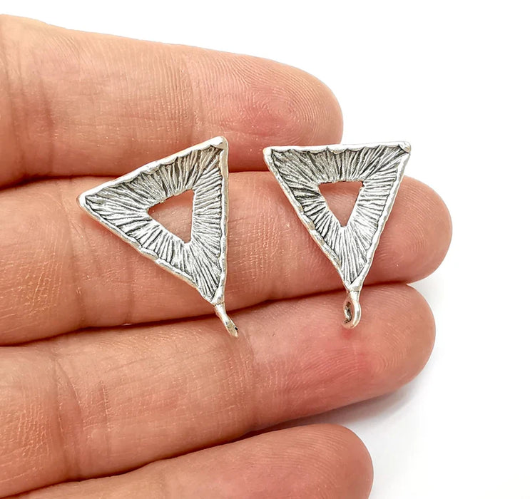 Triangle Earring Stud Base, Loop Earring Blank, Ear Settings Resin Bezel, Cabochon Mounting, Antique Silver Plated Brass (25x21mm ) G35519