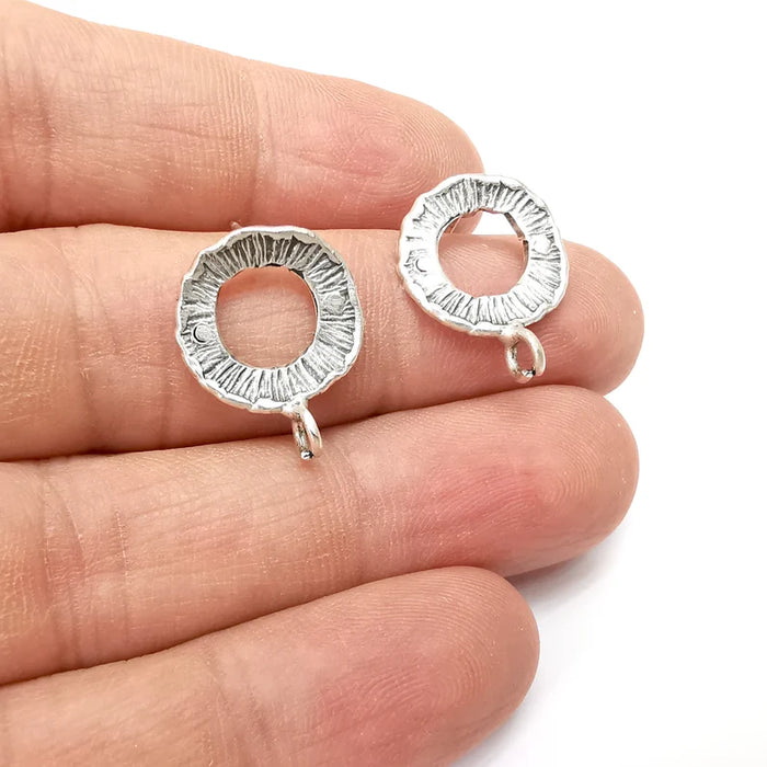 Round Earring Stud Base, Loop Earring Blank, Ear Settings Resin Bezel, Cabochon Mounting, Antique Silver Plated Brass (16mm ) G35524