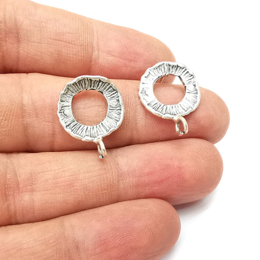 Round Earring Stud Base, Loop Earring Blank, Ear Settings Resin Bezel, Cabochon Mounting, Antique Silver Plated Brass (16mm ) G35524