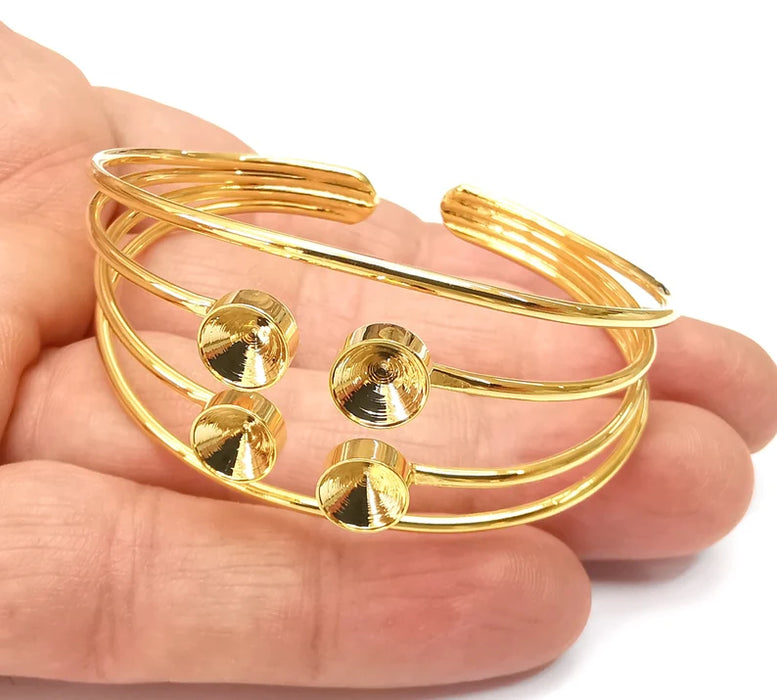 Wire Cone Bracelet, Bars Cuff, Bangle Bezel, Resin Blank, Wristband Cabochon Base, Adjustable Gold Plated Brass (8mm) G35521