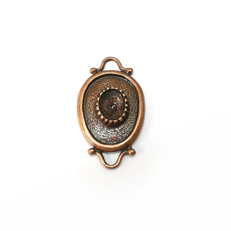Copper Dangle Charms Blank, Earring Charms Base, Cabochon Bezel, inlay Mounting, Resin Necklace, Antique Copper Plated Brass 39x22mm G35601