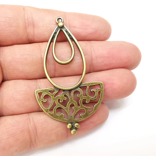 Bronze Drops Charms, Boho Charm, Rustic Charm, Earring Charm, Bronze Pendant, Necklace Parts, Antique Bronze Plated 64x36mm G35610
