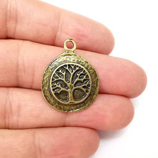 Tree Charms , Round Charms, Disc Ethnic, Earring Charms, Bronze Rustic Pendant, Necklace Parts, Antique Bronze Plated 31x24mm G35614