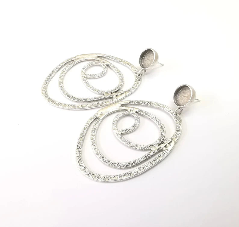 Circled Earring Base, Dangle Resin Earring Blank, Ear Settings Bezel, Cabochon Mountings, Antique Silver Plated Brass (10mm blanks) G35616