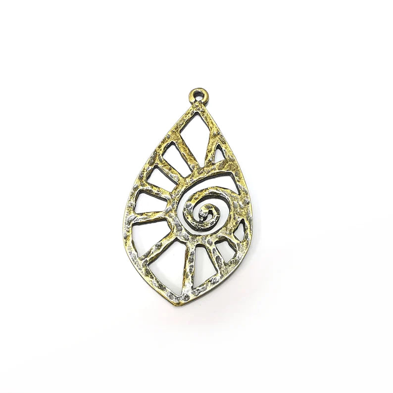 Drop Swirl Charms, Boho Charms, Dangle Charm, DIY Charms, Earring Charm, Teardrop Necklace Parts, Antique Bronze Plated 49x26mm G35633