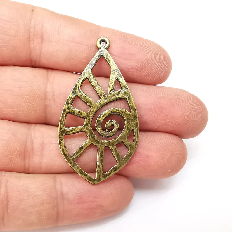 Drop Swirl Charms, Boho Charms, Dangle Charm, DIY Charms, Earring Charm, Teardrop Necklace Parts, Antique Bronze Plated 49x26mm G35633