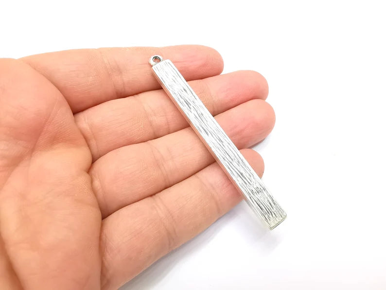 Long Rectangle Blank, Resin Kit, Charm Frame, Pendant Bezel, Earring Base, Cabochon inlay Mountings, Antique Silver Plated 69x5mm G35641