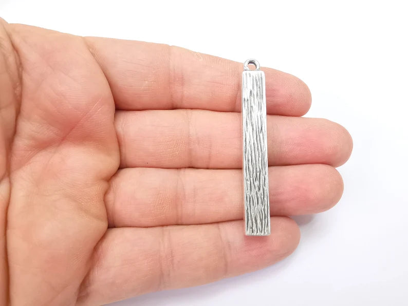 Long Rectangle Blank, Resin Kit, Charm Frame, Pendant Bezel, Earring Base, Cabochon inlay Mountings, Antique Silver Plated 49x5mm G35643